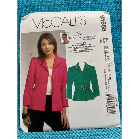 McCalls 5668 suit jacket sewing pattern Nacy Zieman size 8 10 12 14 16 18 20 - Picture 1 of 7
